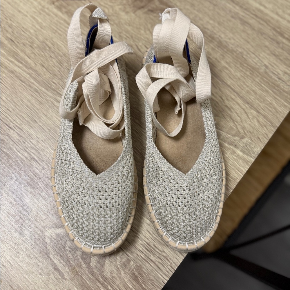 Rothy's Beige Knit Espadrille Tie Flats